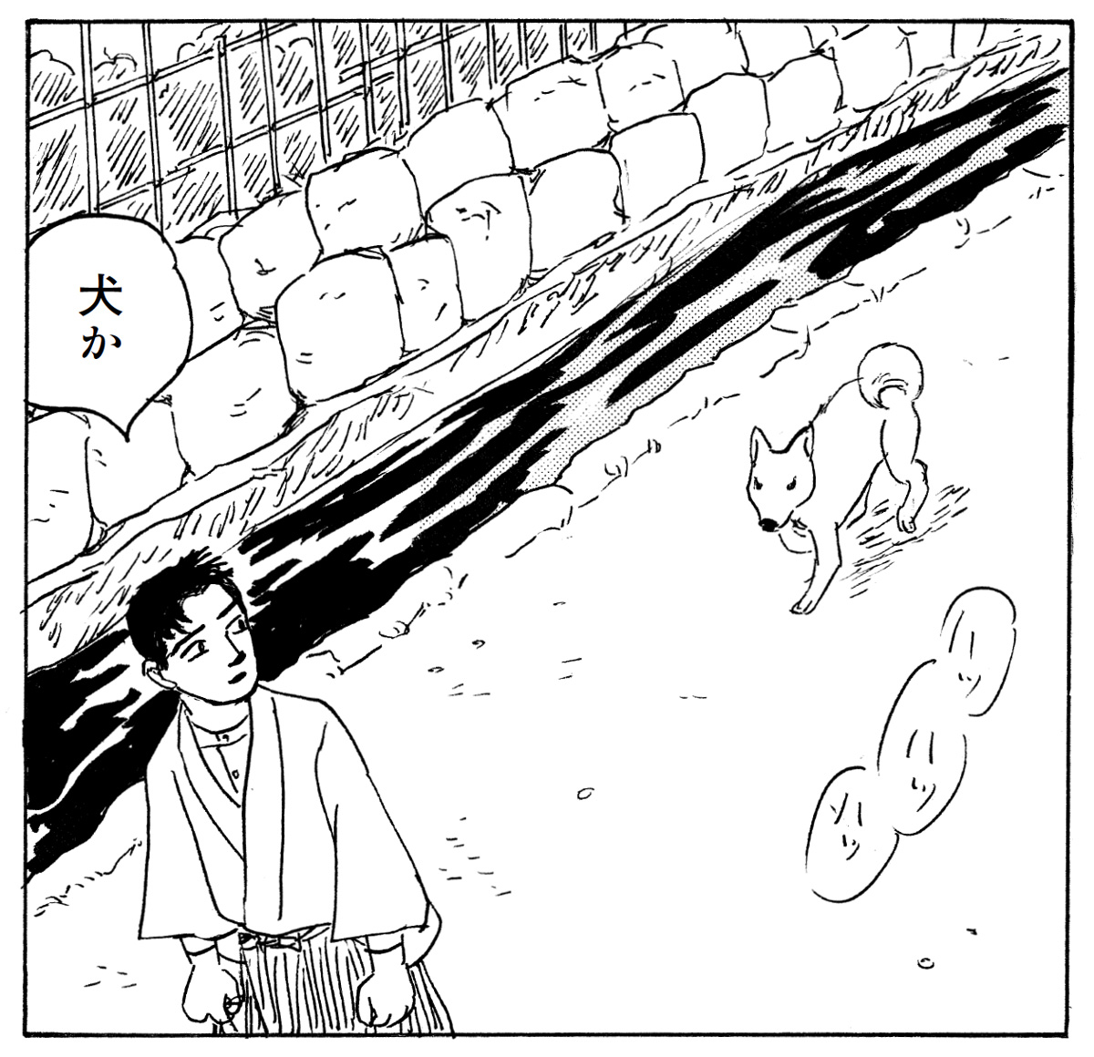 背景には水路や特徴的な石垣が